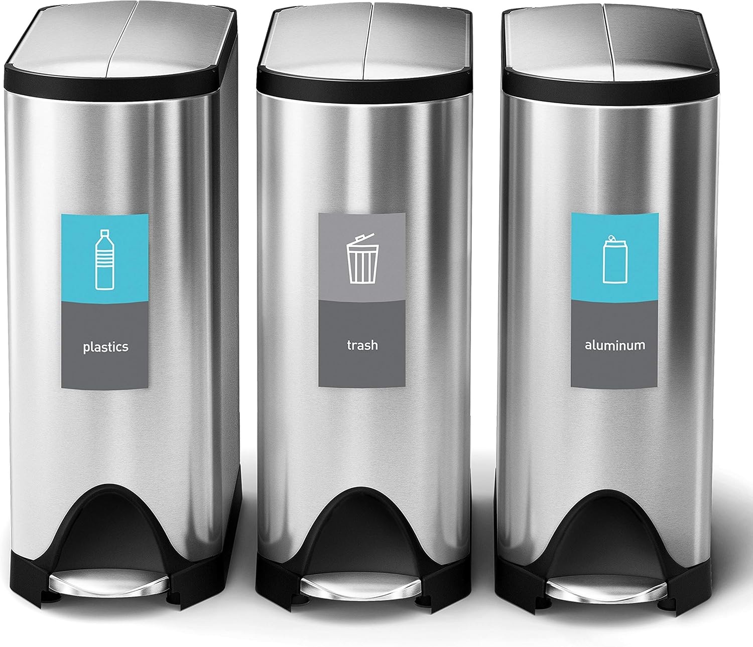 image:imagesimplehuman 10 Liter 26 Gallon Butterfly Lid Bathroom Step Trash Can Brushed Stainless Steel with Black Trim40 liter Dual Compartment