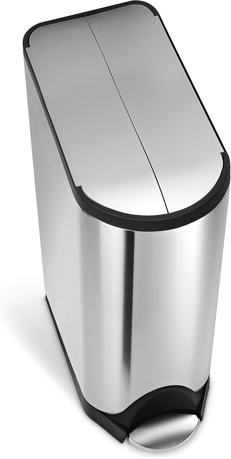 image:imagesimplehuman 10 Liter 26 Gallon Butterfly Lid Bathroom Step Trash Can Brushed Stainless Steel with Black Trim40 liter Dual Compartment