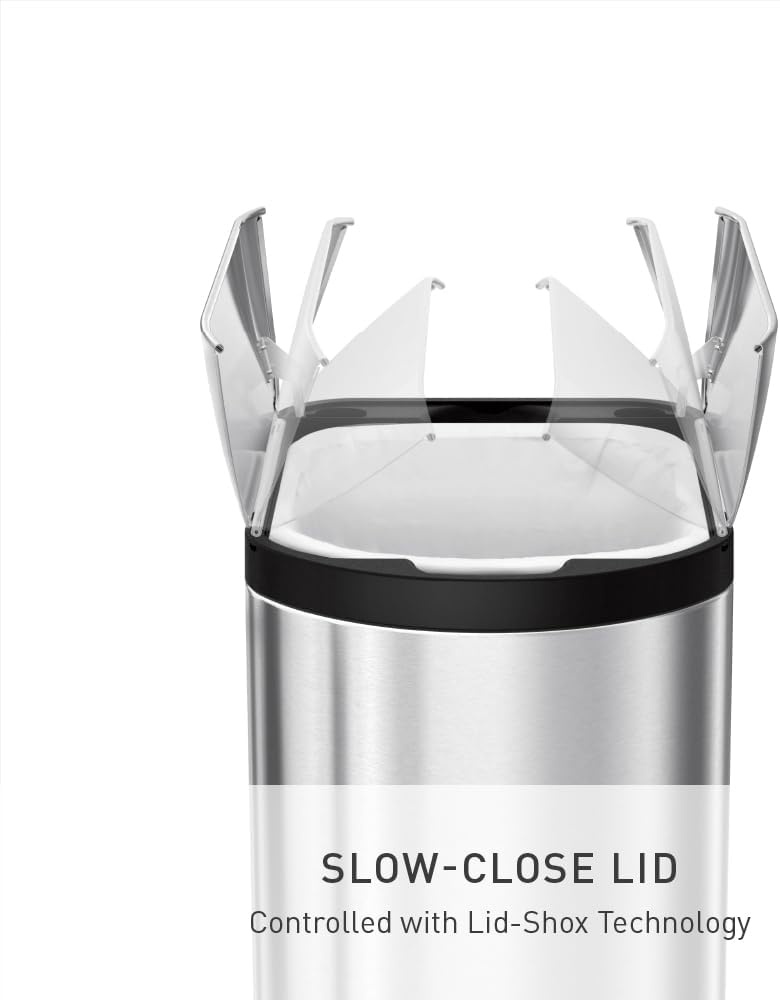 image:imagesimplehuman 10 Liter 26 Gallon Butterfly Lid Bathroom Step Trash Can Brushed Stainless Steel with Black Trim45 liter Brushed