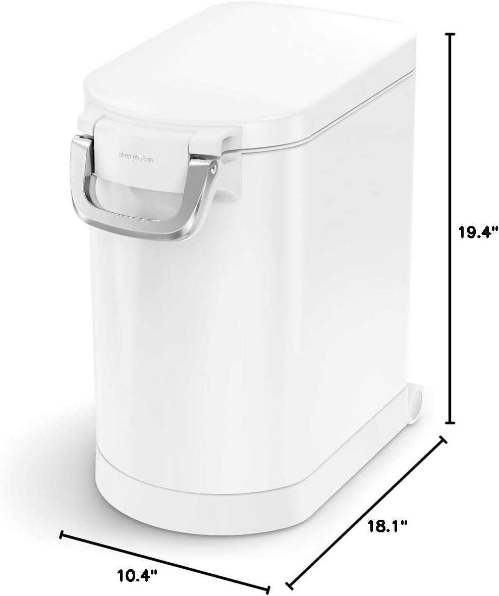 image:imagesimplehuman 35 Liter 40 lb 181 kg XLarge Pet Food Storage Container for Dog Food Cat Food and Bird Feed Brushed Stainless SteelWhite