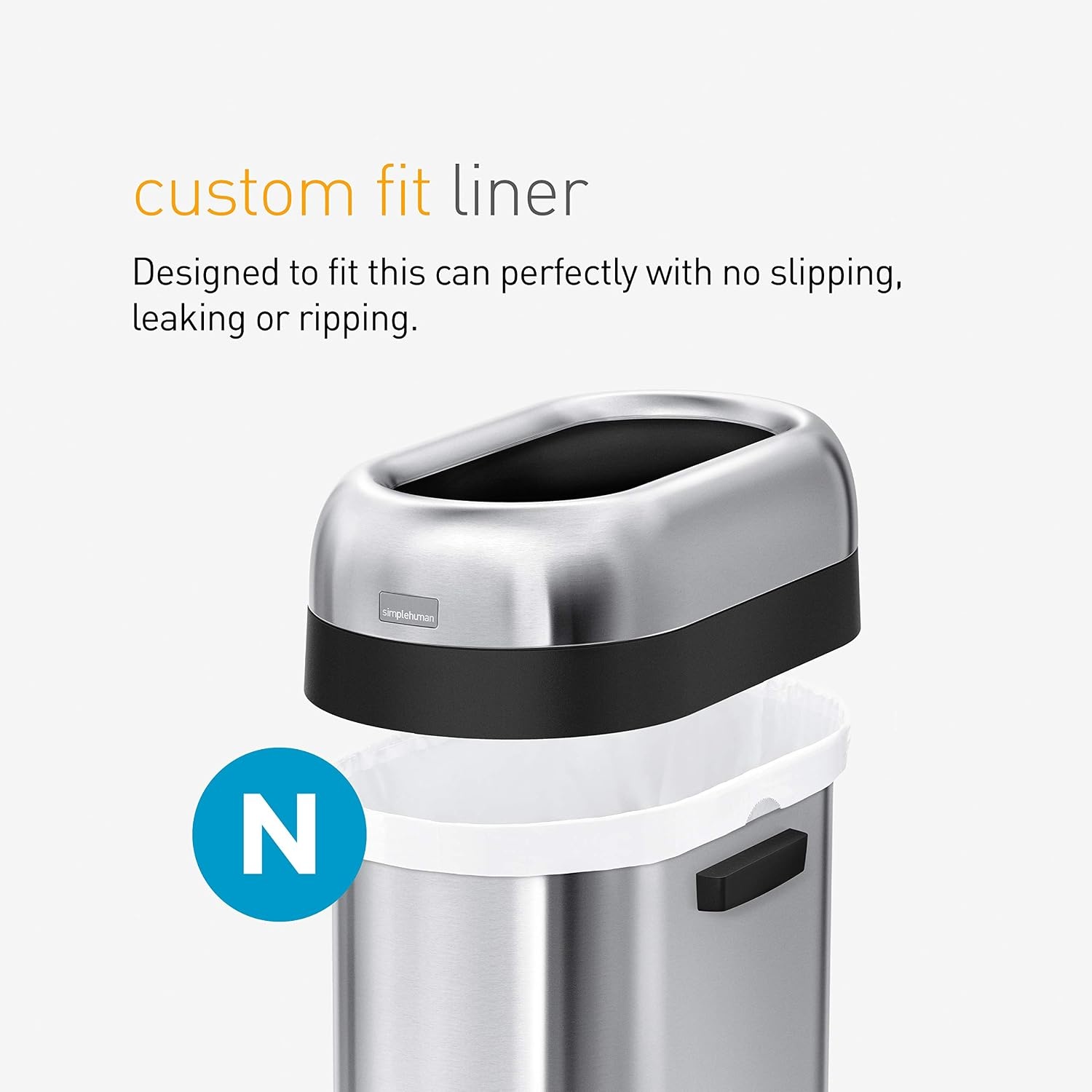 image:imagesimplehuman 50 Liter 132 Gallon Slim Open Top Trash Can Commercial Grade Heavy Gauge Brushed Stainless Steel