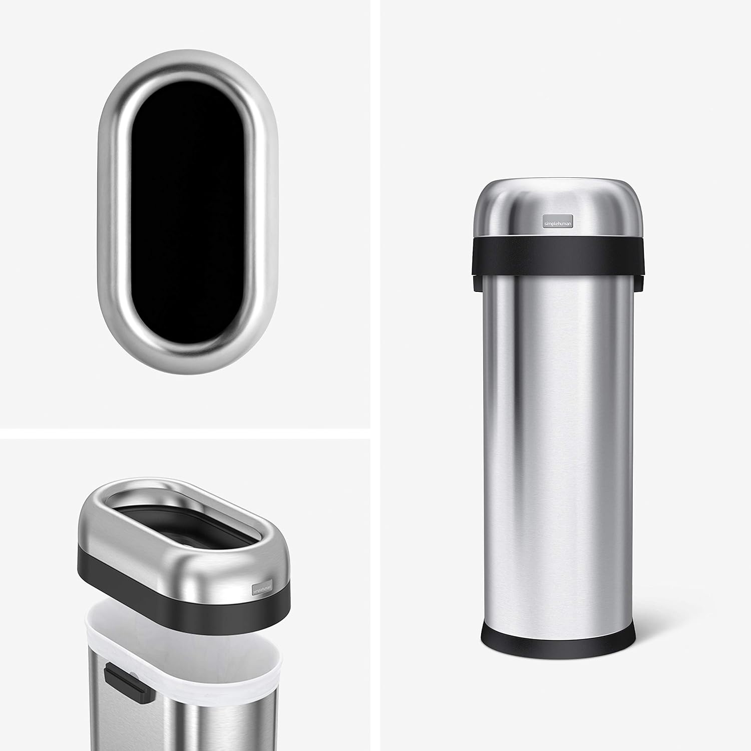 image:imagesimplehuman 50 Liter 132 Gallon Slim Open Top Trash Can Commercial Grade Heavy Gauge Brushed Stainless Steel