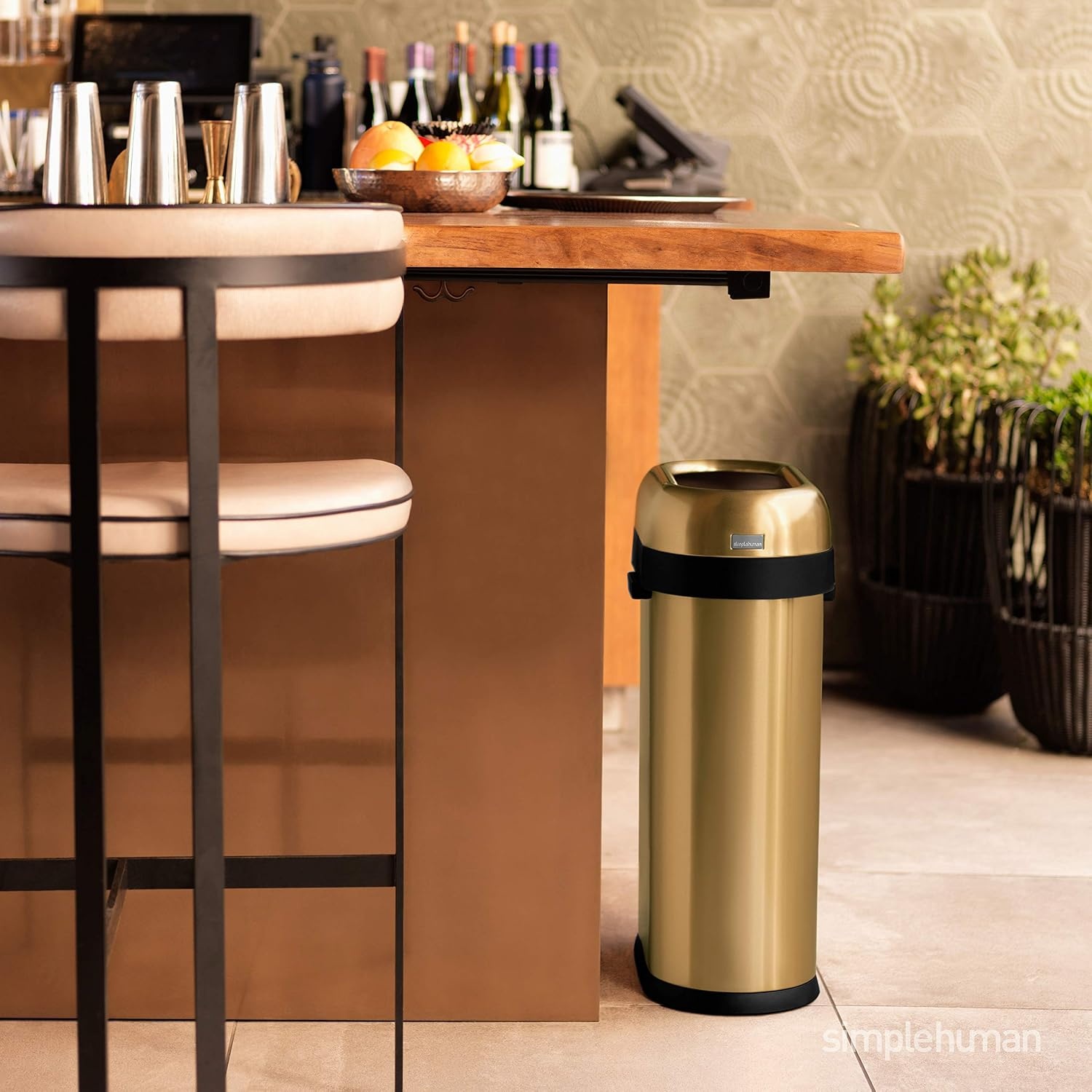 image:imagesimplehuman 50 Liter 132 Gallon Slim Open Top Trash Can Commercial Grade Heavy Gauge Brushed Stainless Steel