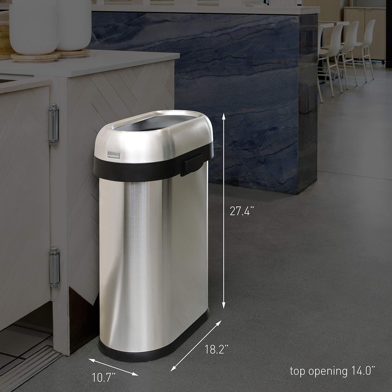 image:imagesimplehuman 50 Liter 132 Gallon Slim Open Top Trash Can Commercial Grade Heavy Gauge Brushed Stainless Steel