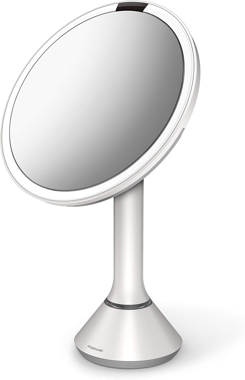 image:imagesimplehuman 8 Round Sensor Makeup Mirror with TouchControl Brightness 5X Magnification Rechargeable and Cordless White Stainless Steel