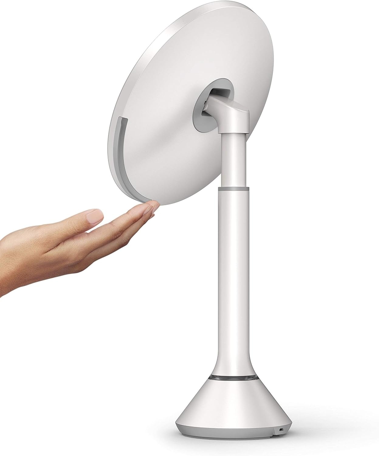 image:imagesimplehuman 8 Round Sensor Makeup Mirror with TouchControl Brightness 5X Magnification Rechargeable and Cordless White Stainless Steel