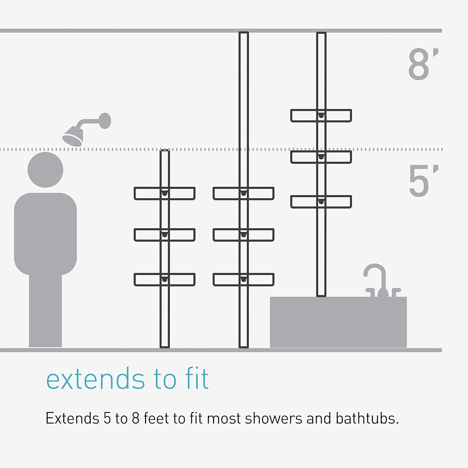 image:imagesimplehuman 8 Tension Pole Shower Caddy Stainless Steel and Anodized Aluminum8 ft