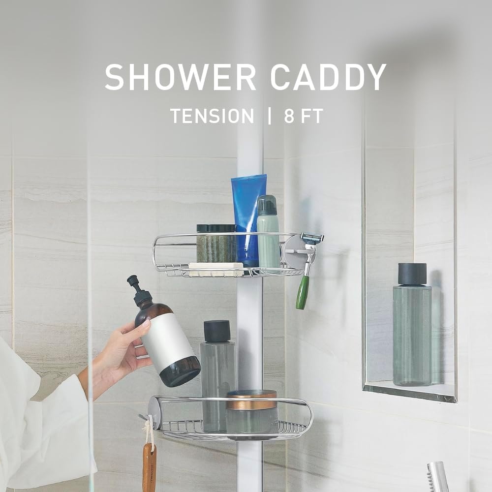 image:imagesimplehuman 8 Tension Pole Shower Caddy Stainless Steel and Anodized Aluminum8 ft