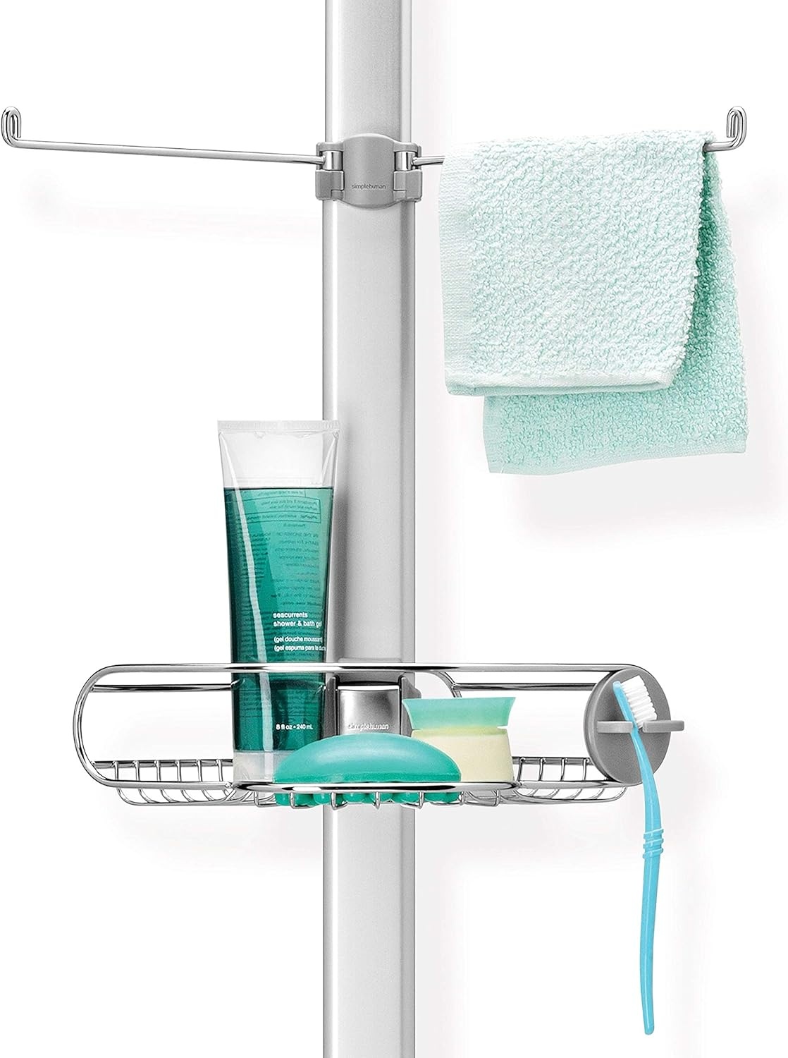 image:imagesimplehuman 8 Tension Pole Shower Caddy Stainless Steel and Anodized Aluminum9 ft