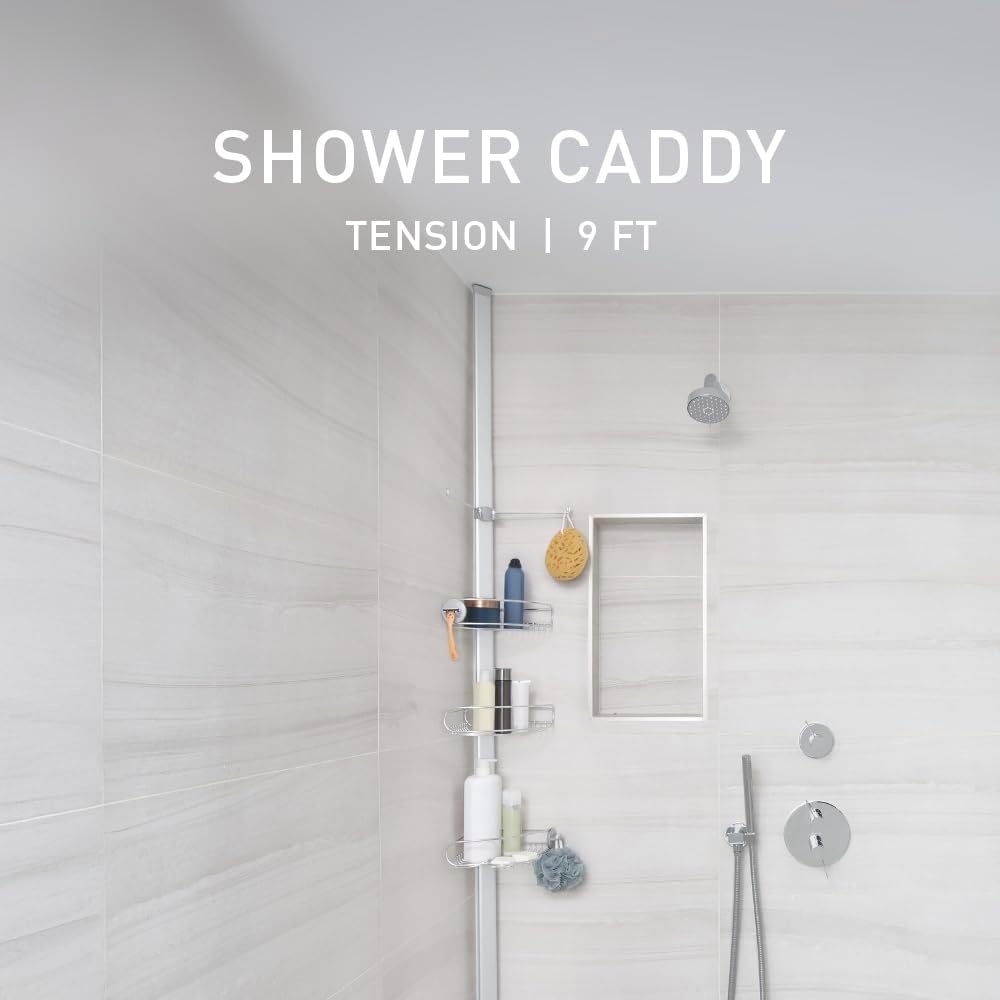 image:imagesimplehuman 8 Tension Pole Shower Caddy Stainless Steel and Anodized Aluminum9 ft