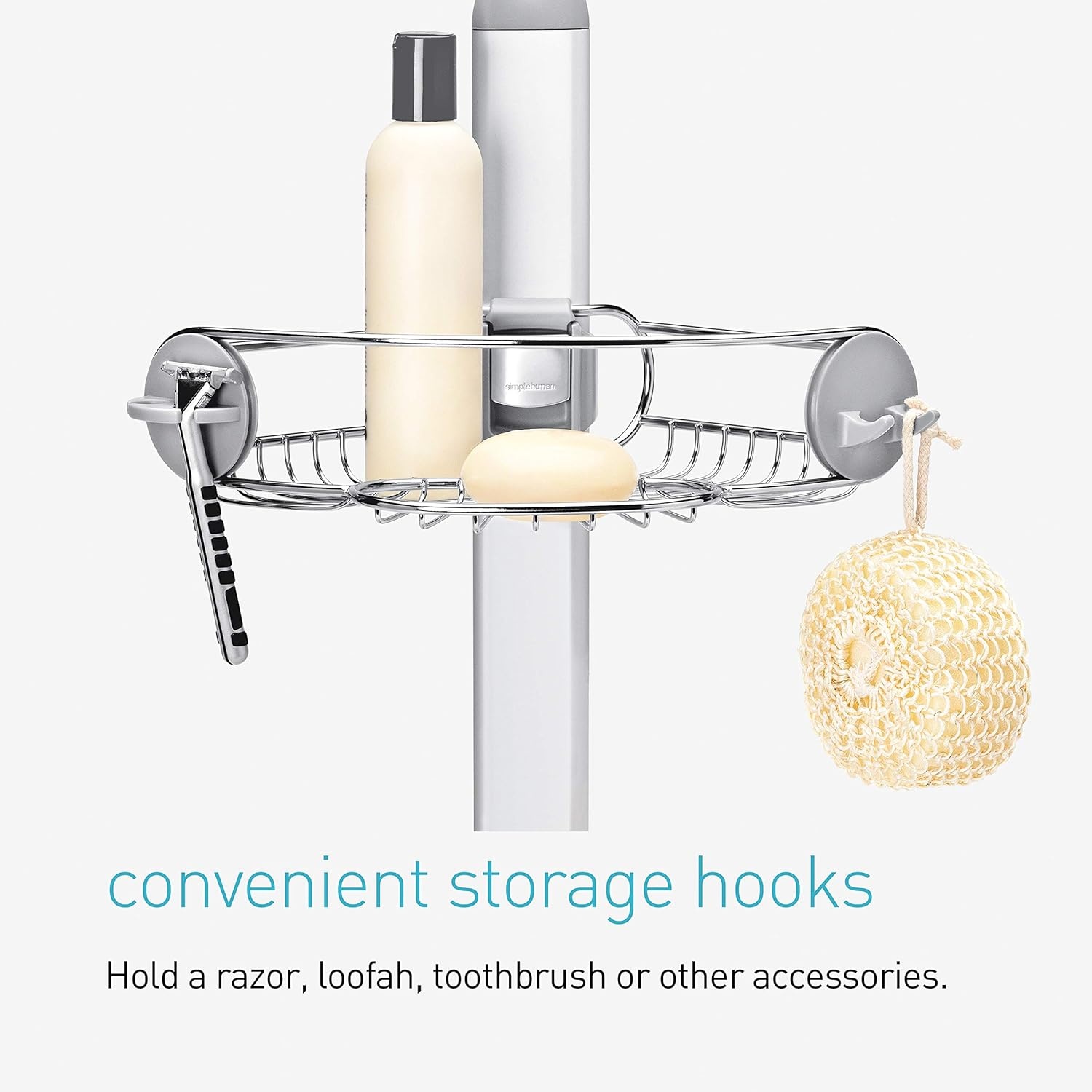 image:imagesimplehuman 8 Tension Pole Shower Caddy Stainless Steel and Anodized Aluminum9 ft