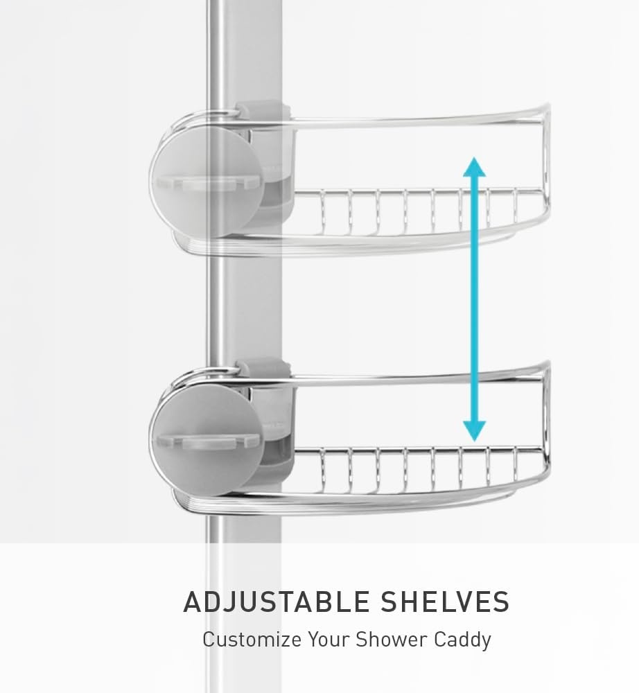 image:imagesimplehuman 8 Tension Pole Shower Caddy Stainless Steel and Anodized Aluminum9 ft