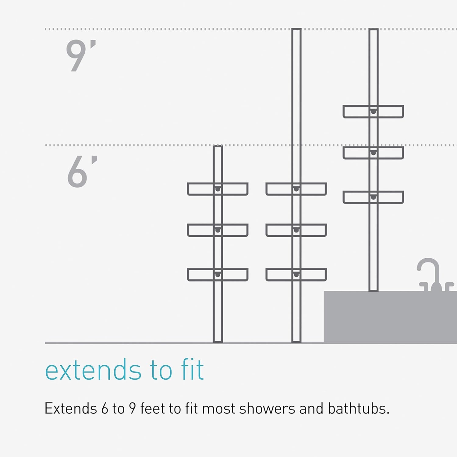 image:imagesimplehuman 8 Tension Pole Shower Caddy Stainless Steel and Anodized Aluminum9 ft