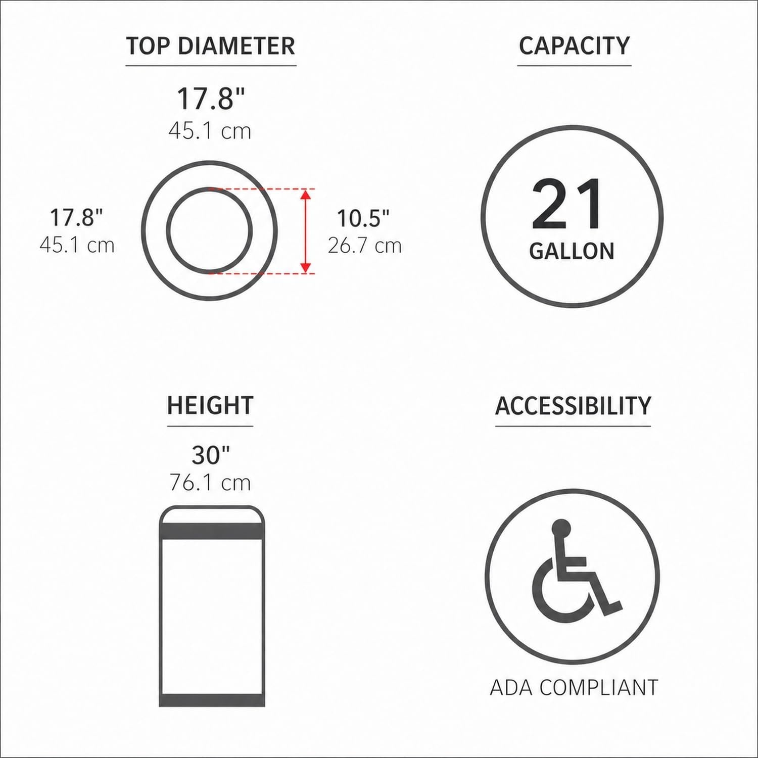 image:imagesimplehuman 80 Liter 211 Gallon Bullet Open Top Trash Can Commercial Grade Heavy Gauge Brushed Stainless SteelMatte Black