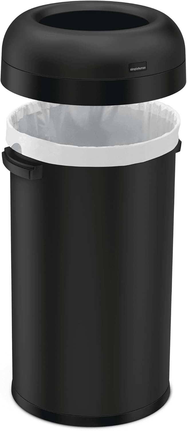 image:imagesimplehuman 80 Liter 211 Gallon Bullet Open Top Trash Can Commercial Grade Heavy Gauge Brushed Stainless SteelMatte Black