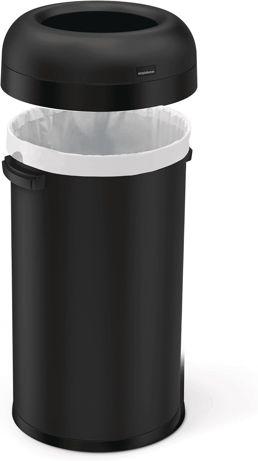 image:imagesimplehuman 80 Liter 211 Gallon Bullet Open Top Trash Can Commercial Grade Heavy Gauge Brushed Stainless SteelMatte Black