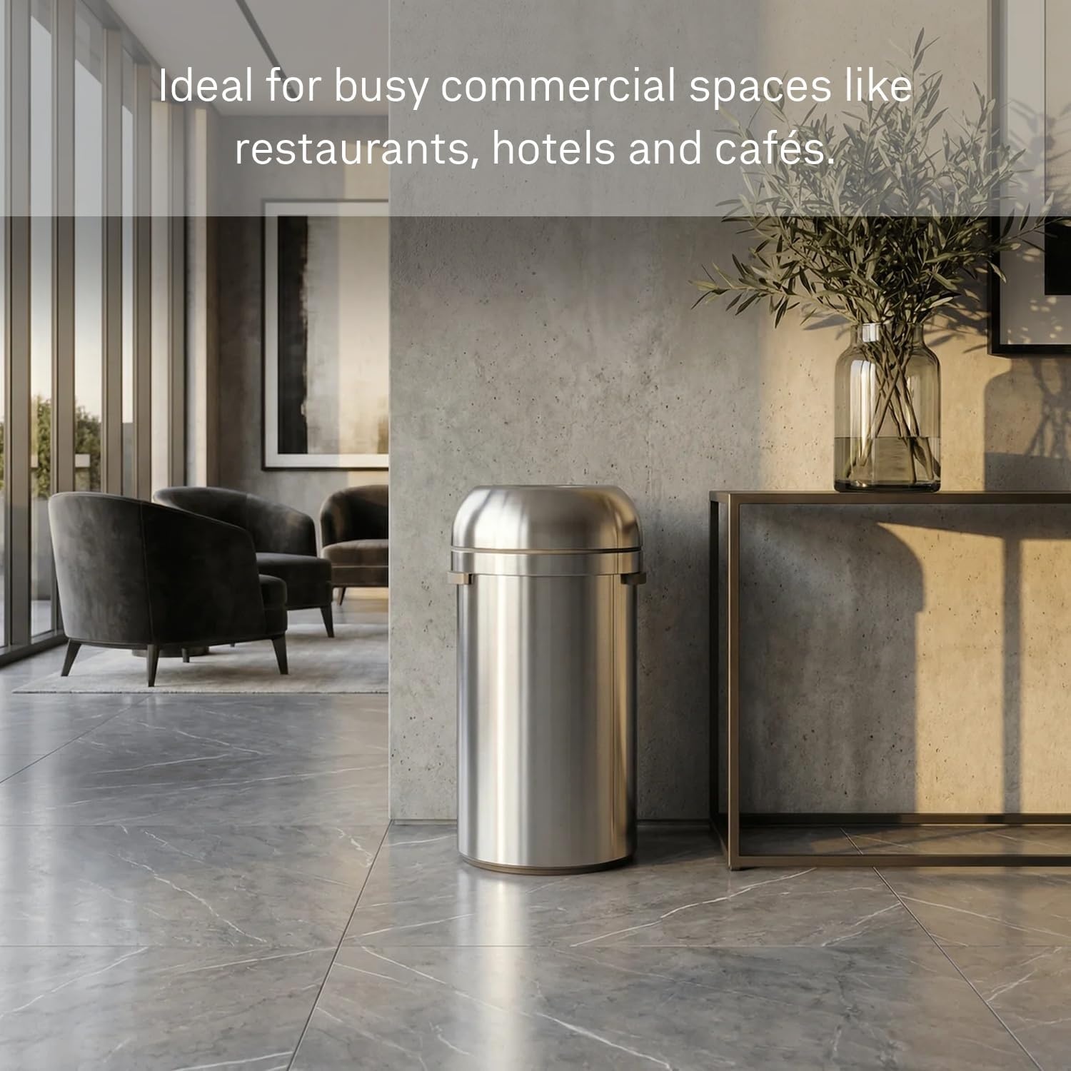 image:imagesimplehuman 80 Liter 211 Gallon Bullet Open Top Trash Can Commercial Grade Heavy Gauge Brushed Stainless SteelUpgraded All Steel Brushed