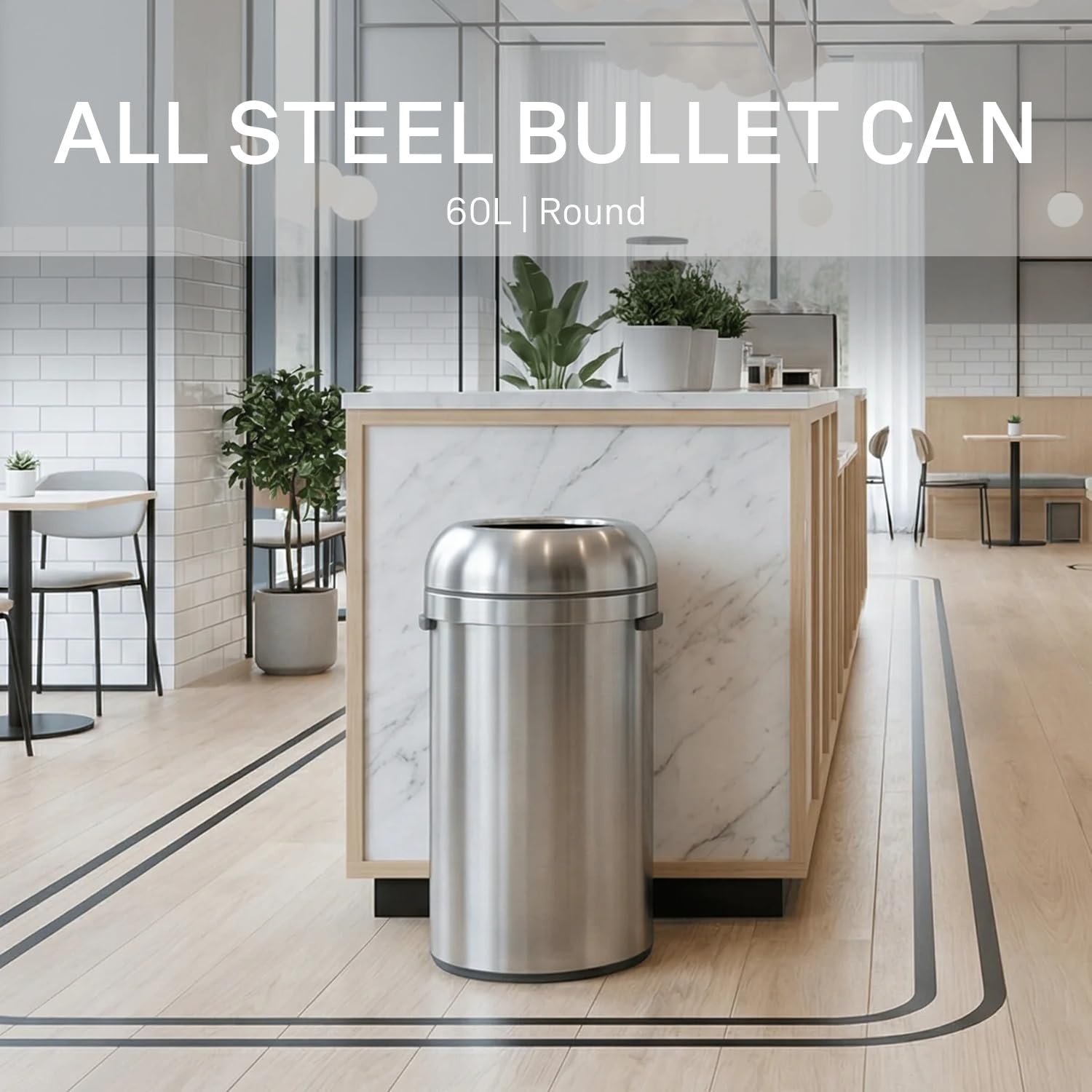 image:imagesimplehuman 80 Liter 211 Gallon Bullet Open Top Trash Can Commercial Grade Heavy Gauge Brushed Stainless SteelUpgraded All Steel Brushed