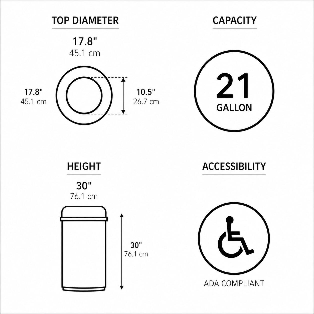 image:imagesimplehuman 80 Liter 211 Gallon Bullet Open Top Trash Can Commercial Grade Heavy Gauge Brushed Stainless SteelUpgraded All Steel Brushed