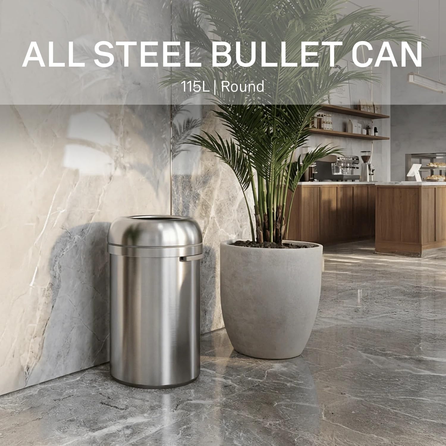 image:imagesimplehuman 80 Liter 211 Gallon Bullet Open Top Trash Can Commercial Grade Heavy Gauge Brushed Stainless SteelUpgraded All Steel Brushed