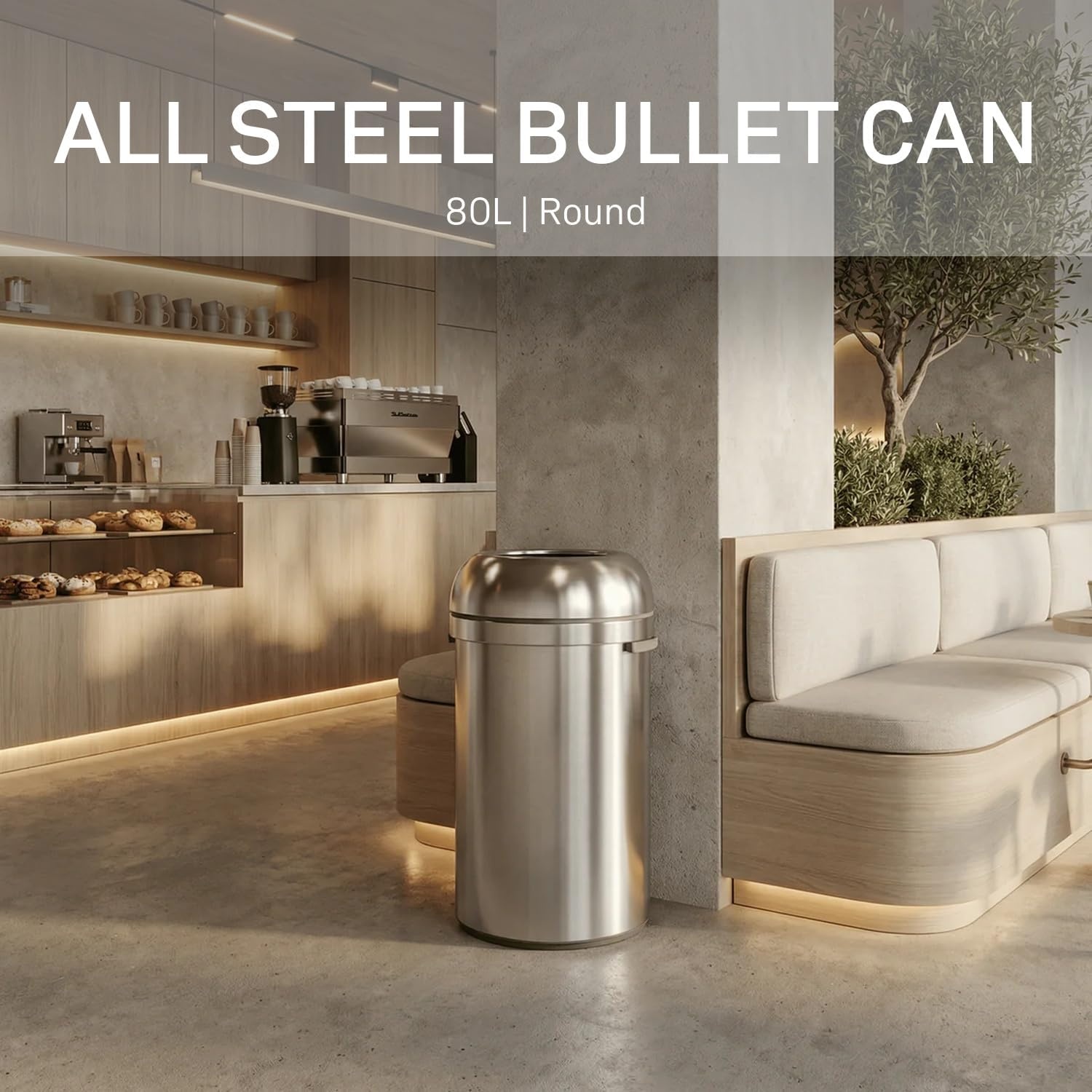 image:imagesimplehuman 80 Liter 211 Gallon Bullet Open Top Trash Can Commercial Grade Heavy Gauge Brushed Stainless SteelUpgraded All Steel Brushed