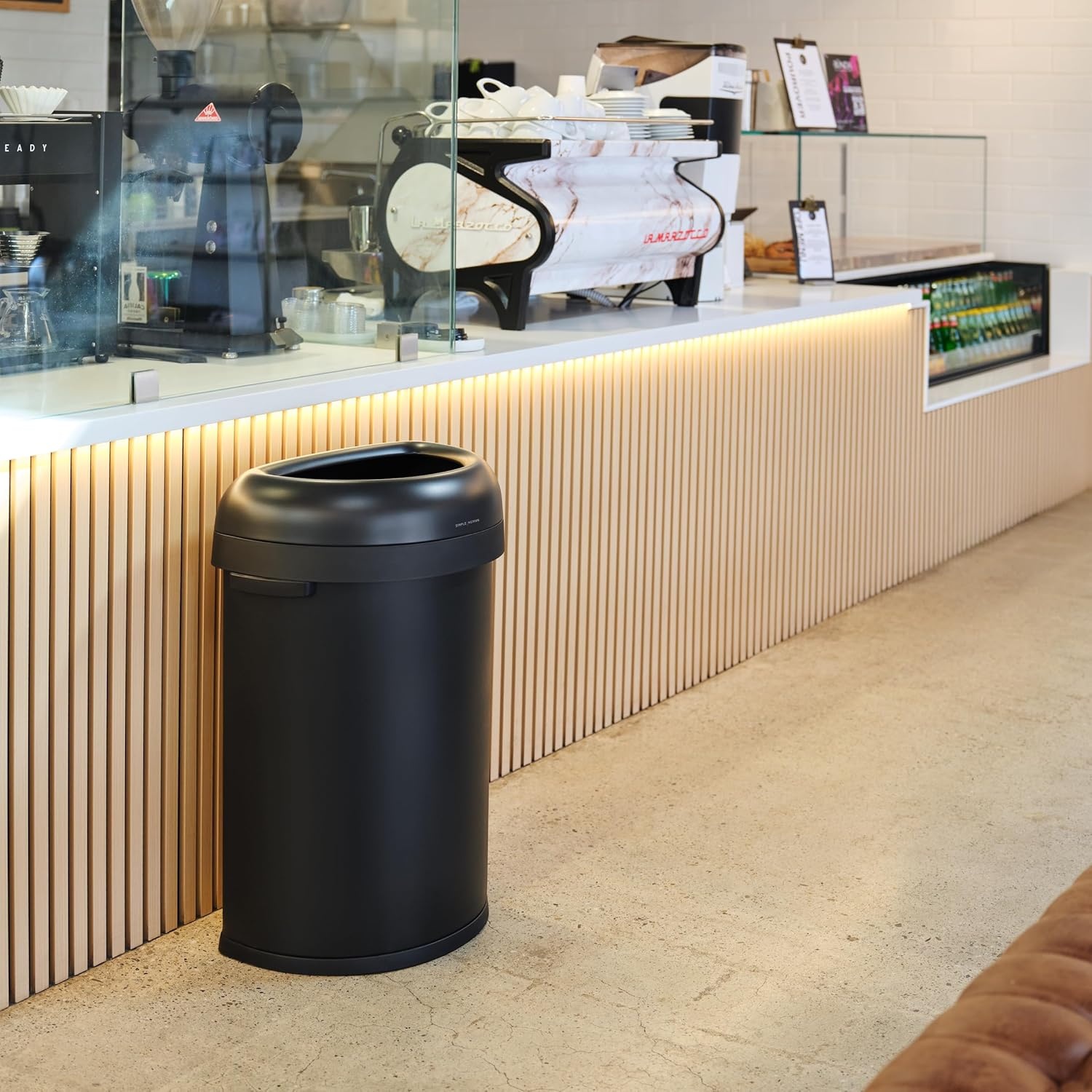 image:imagesimplehuman 80 Liter 211 Gallon Extra Large SemiRound Open Top Trash Can Commercial Grade Heavy Gauge Brushed Stainless Steel ADACompliantMatte Black