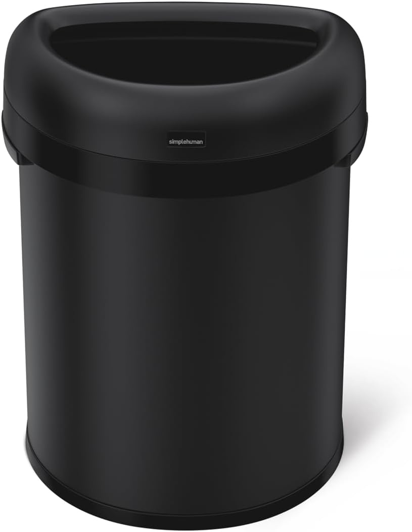 image:imagesimplehuman 80 Liter 211 Gallon Extra Large SemiRound Open Top Trash Can Commercial Grade Heavy Gauge Brushed Stainless Steel ADACompliantMatte Black