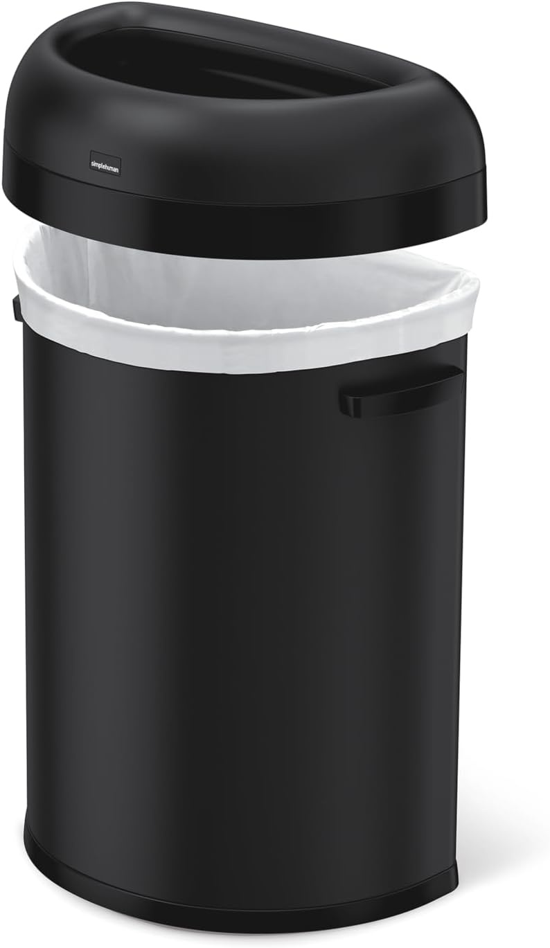 image:imagesimplehuman 80 Liter 211 Gallon Extra Large SemiRound Open Top Trash Can Commercial Grade Heavy Gauge Brushed Stainless Steel ADACompliantMatte Black