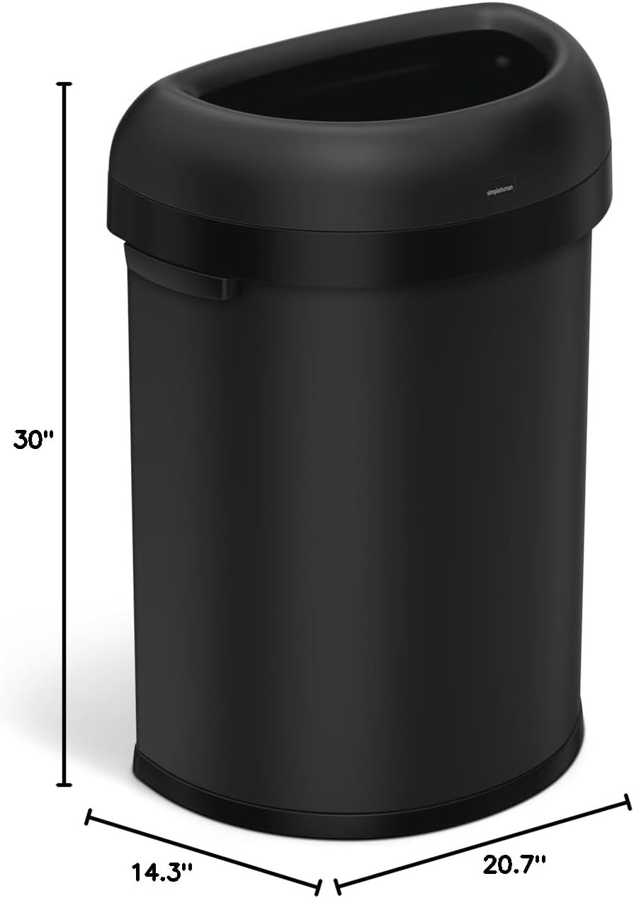 image:imagesimplehuman 80 Liter 211 Gallon Extra Large SemiRound Open Top Trash Can Commercial Grade Heavy Gauge Brushed Stainless Steel ADACompliantMatte Black
