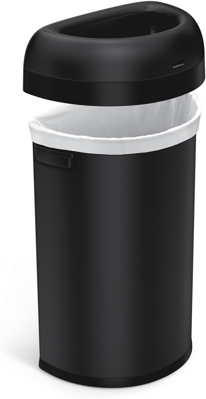 image:imagesimplehuman 80 Liter 211 Gallon Extra Large SemiRound Open Top Trash Can Commercial Grade Heavy Gauge Brushed Stainless Steel ADACompliantMatte Black