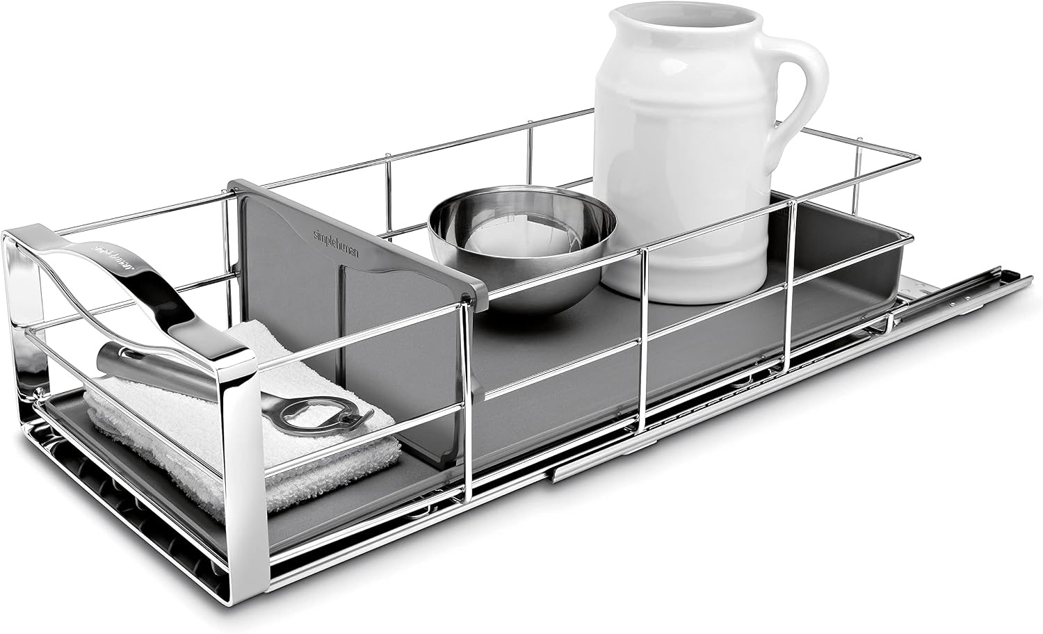image:imagesimplehuman 9Inch PullOut Cabinet Organizer Under Cabinet Sliding Drawer for Kitchen Bathroom HeavyGauge Steel Frame Removable Drip Guard BallBearing Tracks Grey Plastic9Inch