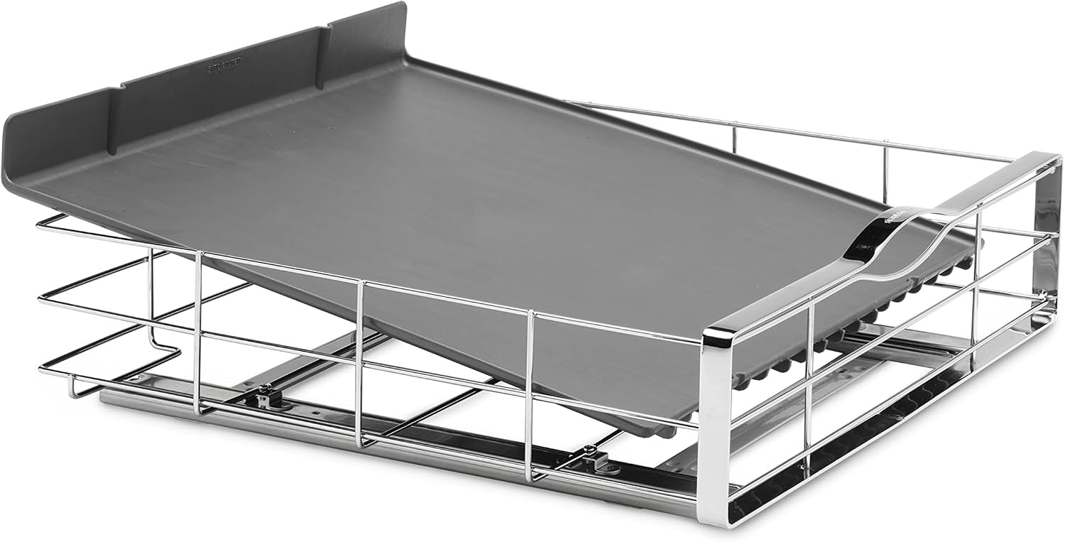 image:imagesimplehuman 9Inch PullOut Cabinet Organizer Under Cabinet Sliding Drawer for Kitchen Bathroom HeavyGauge Steel Frame Removable Drip Guard BallBearing Tracks Grey Plastic20Inch