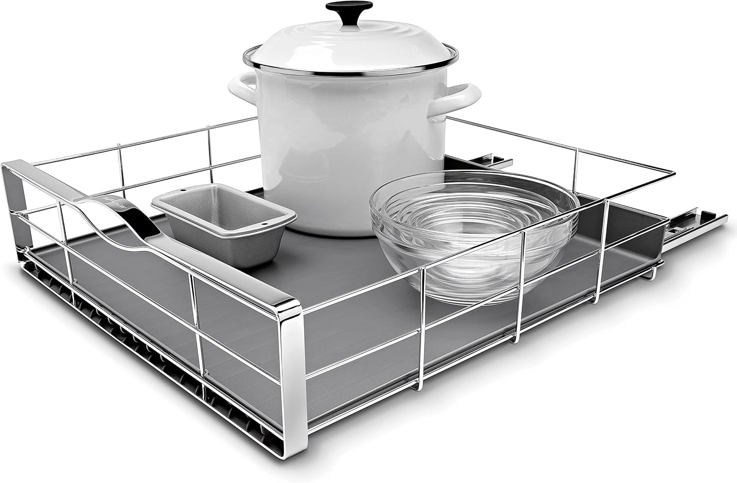 image:imagesimplehuman 9Inch PullOut Cabinet Organizer Under Cabinet Sliding Drawer for Kitchen Bathroom HeavyGauge Steel Frame Removable Drip Guard BallBearing Tracks Grey Plastic20Inch