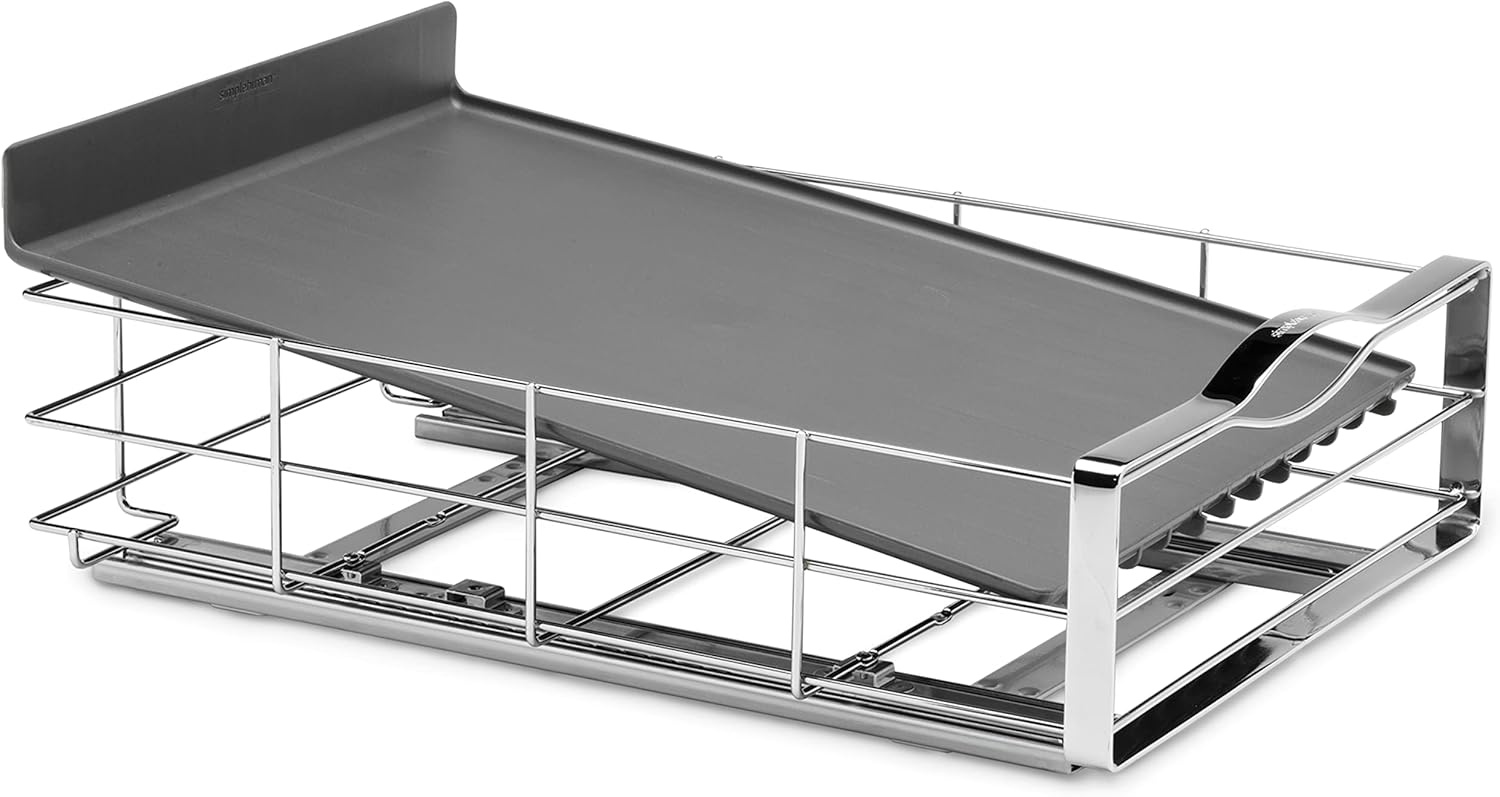 image:imagesimplehuman 9Inch PullOut Cabinet Organizer Under Cabinet Sliding Drawer for Kitchen Bathroom HeavyGauge Steel Frame Removable Drip Guard BallBearing Tracks Grey Plastic14Inch