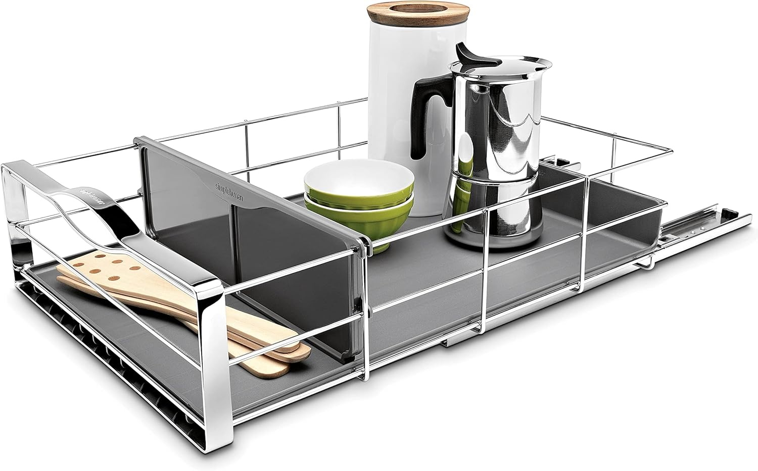 image:imagesimplehuman 9Inch PullOut Cabinet Organizer Under Cabinet Sliding Drawer for Kitchen Bathroom HeavyGauge Steel Frame Removable Drip Guard BallBearing Tracks Grey Plastic14Inch