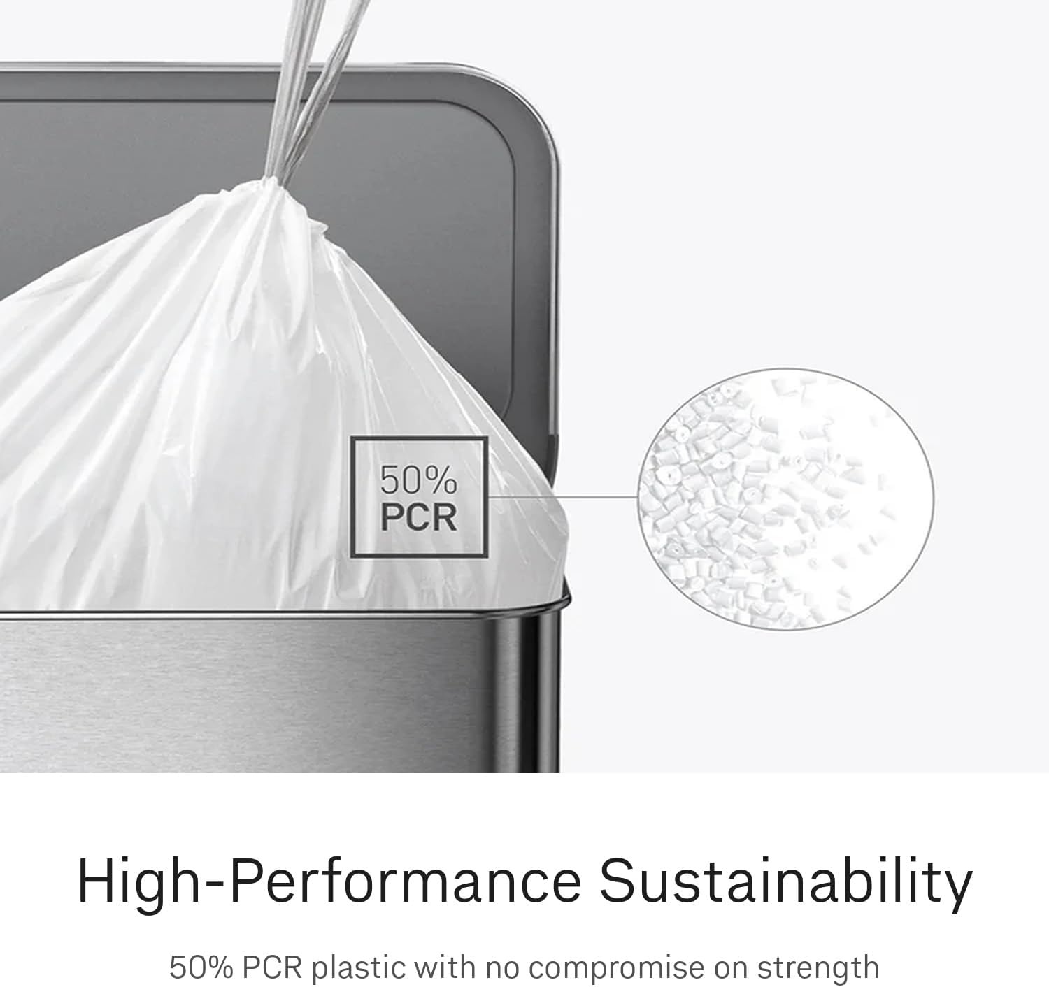 image:imagesimplehuman Code D 100 Count Custom Fit Liners Drawstring Kitchen Trash Bags OnebyOne MessFree Dispense Extra Thick amp Double Seamed 50 PCR Plastic 20 Liter 53 Gallon White100 Count Pack of 1