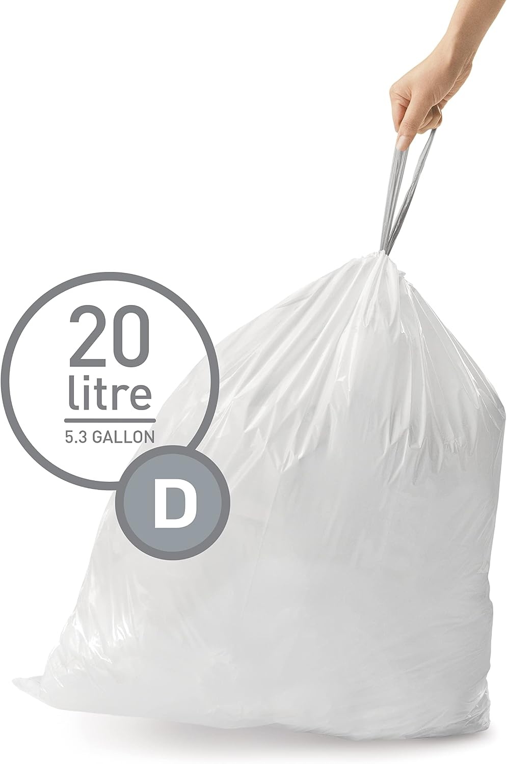 image:imagesimplehuman Code D 100 Count Custom Fit Liners Drawstring Kitchen Trash Bags OnebyOne MessFree Dispense Extra Thick amp Double Seamed 50 PCR Plastic 20 Liter 53 Gallon White60 Count Pack of 1