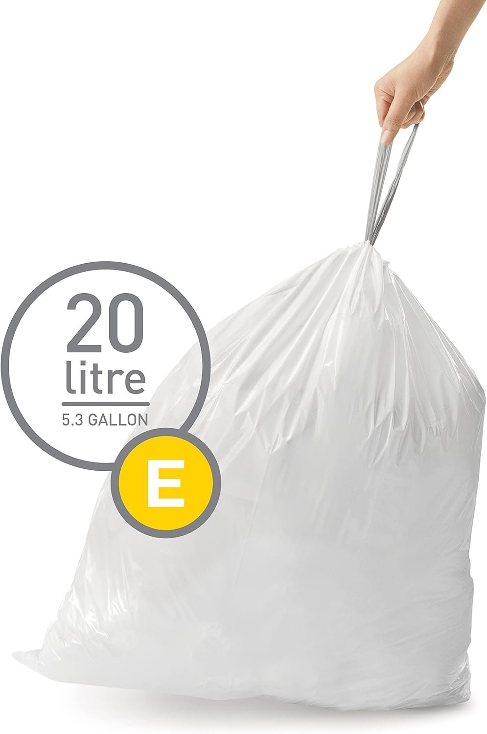 image:imagesimplehuman Code E 100 Count Custom Fit Liners Drawstring Kitchen Trash Bags OnebyOne MessFree Dispense Extra Thick amp Double Seamed 50 PCR Plastic 20 Liter 53 Gallon White60 Count Pack of 1