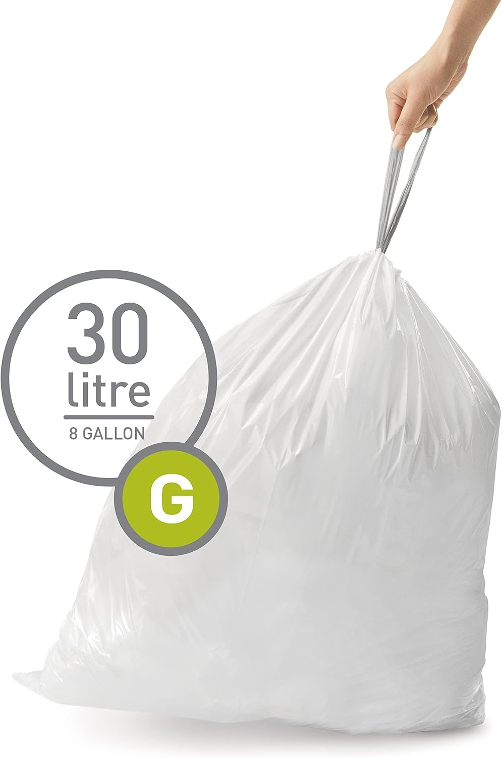 image:imagesimplehuman Code G 100 Count Custom Fit Liners Drawstring Kitchen Trash Bags OnebyOne MessFree Dispense Extra Thick amp Double Seamed 50 PCR Plastic 30 Liter 8 Gallon White60 Count Pack of 1