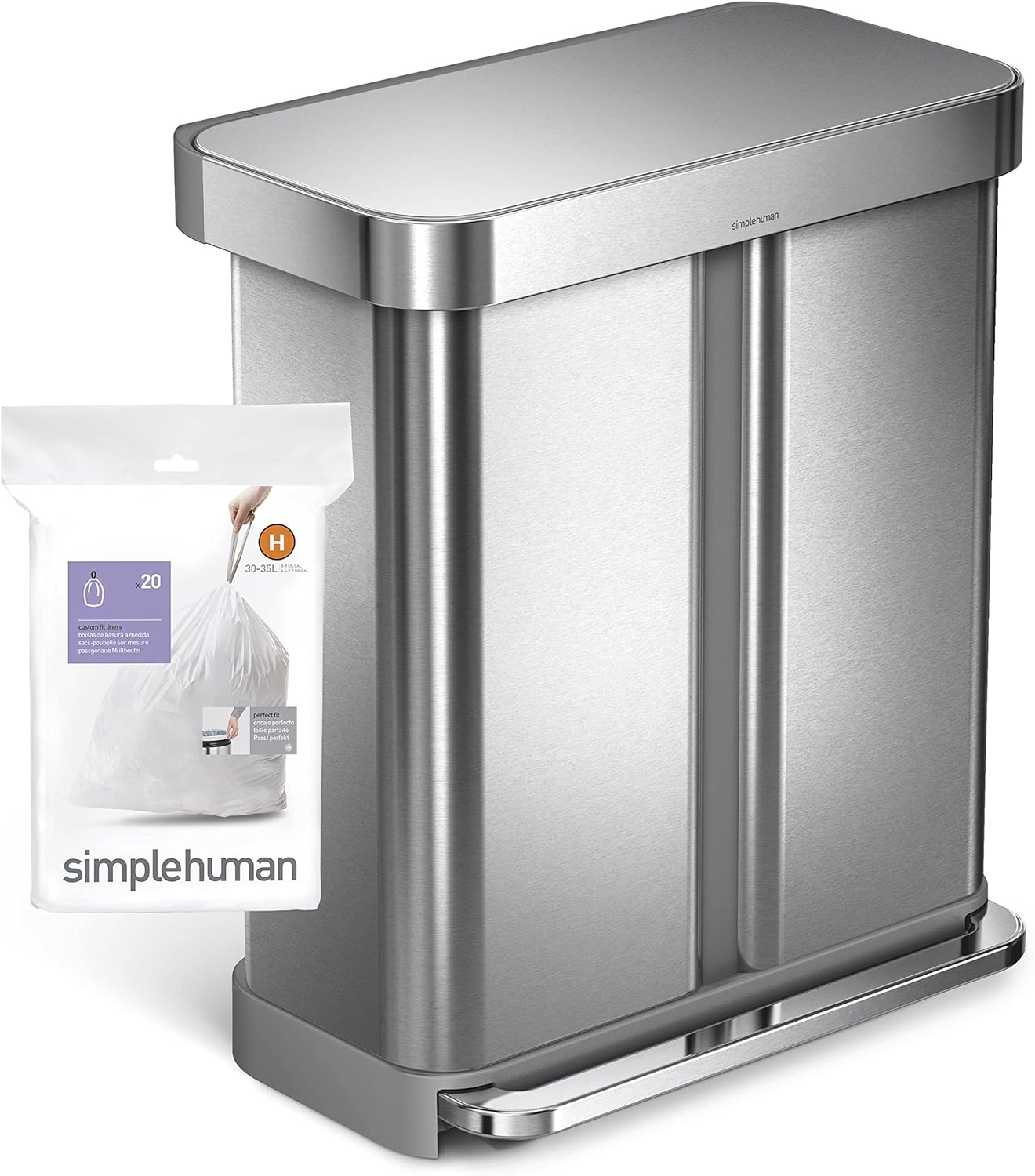 image:imagesimplehuman Code H 100 Count Custom Fit Liners Drawstring Kitchen Trash Bags OnebyOne MessFree Dispense Extra Thick amp Double Seamed 50 PCR Plastic 3035 Liter 89 Gallon White60 Count Pack of 1