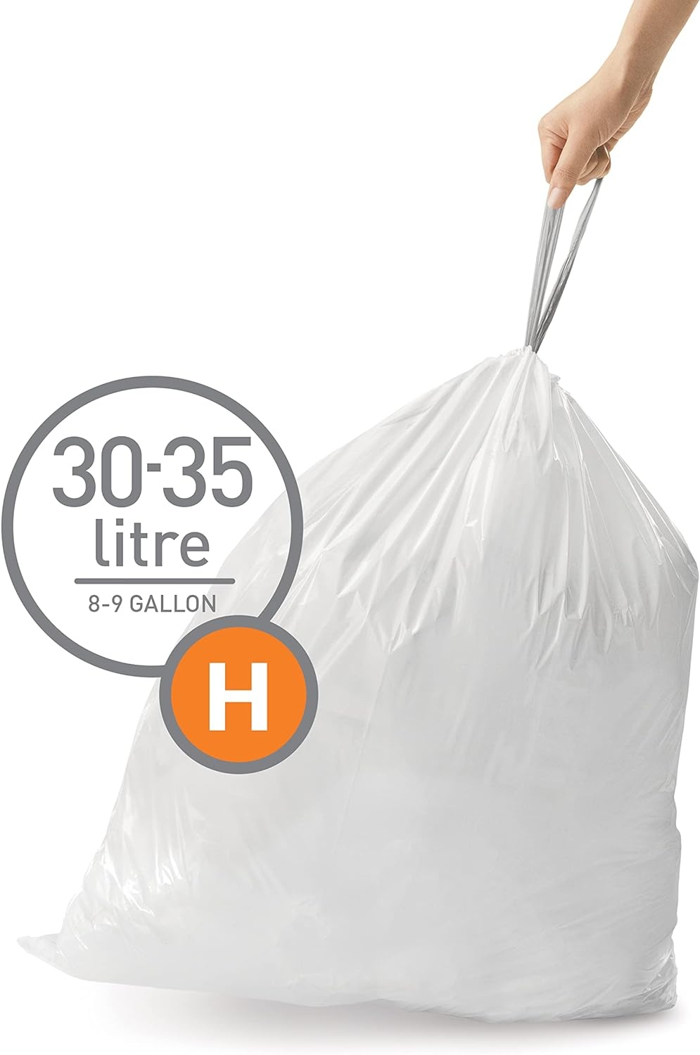 image:imagesimplehuman Code H 100 Count Custom Fit Liners Drawstring Kitchen Trash Bags OnebyOne MessFree Dispense Extra Thick amp Double Seamed 50 PCR Plastic 3035 Liter 89 Gallon White60 Count Pack of 1