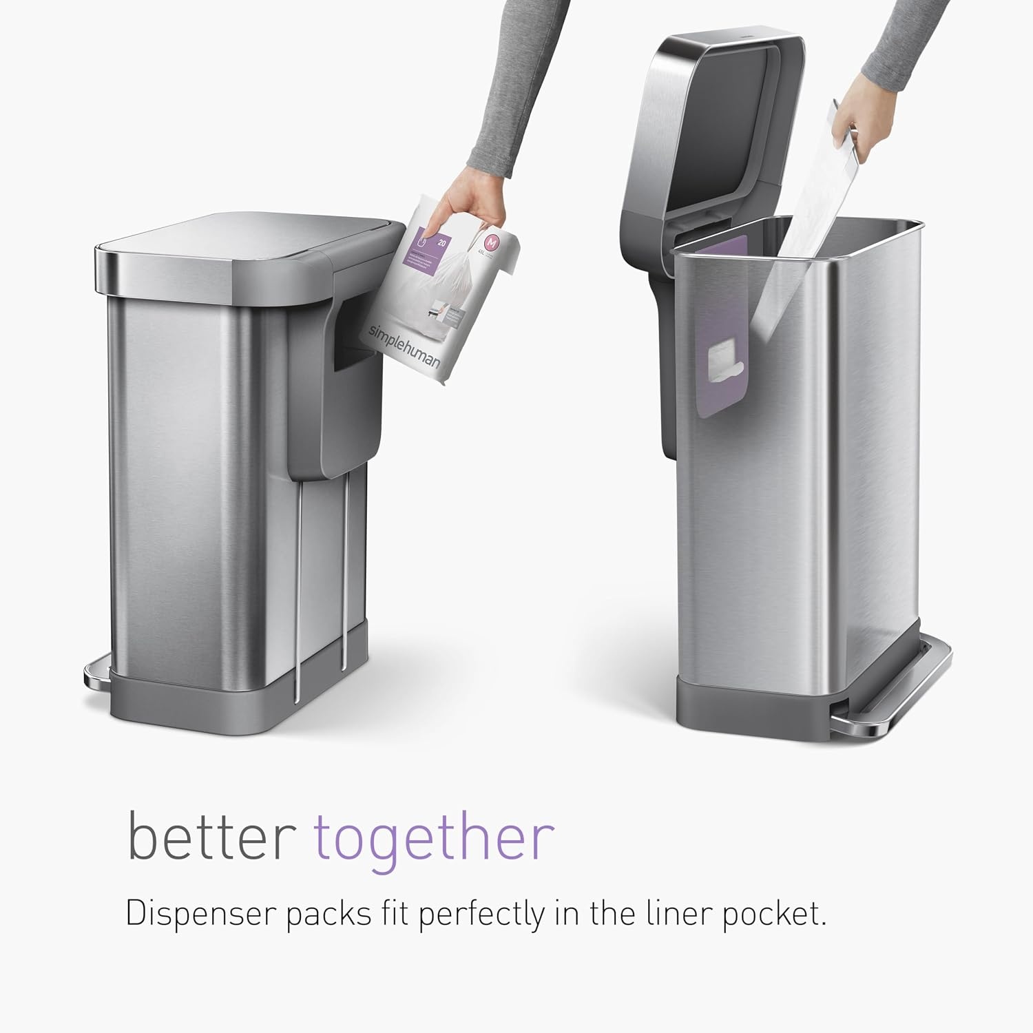 image:imagesimplehuman Code J 100 Count Custom Fit Liners Drawstring Kitchen Trash Bags OnebyOne MessFree Dispense Extra Thick amp Double Seamed 50 PCR Plastic 3845 Liter 1012 Gallon White100 Count Pack of 1