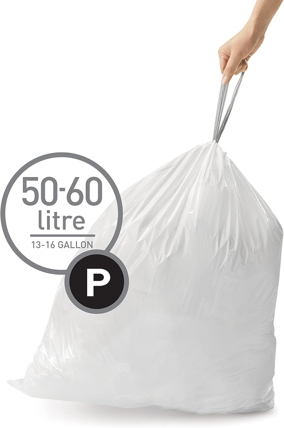 image:imagesimplehuman Code P 100 Count Custom Fit Liners Drawstring Kitchen Trash Bags OnebyOne MessFree Dispense Extra Thick amp Double Seamed 50 PCR Plastic 5060 Liter 1316 Gallon White100 Count Pack of 2
