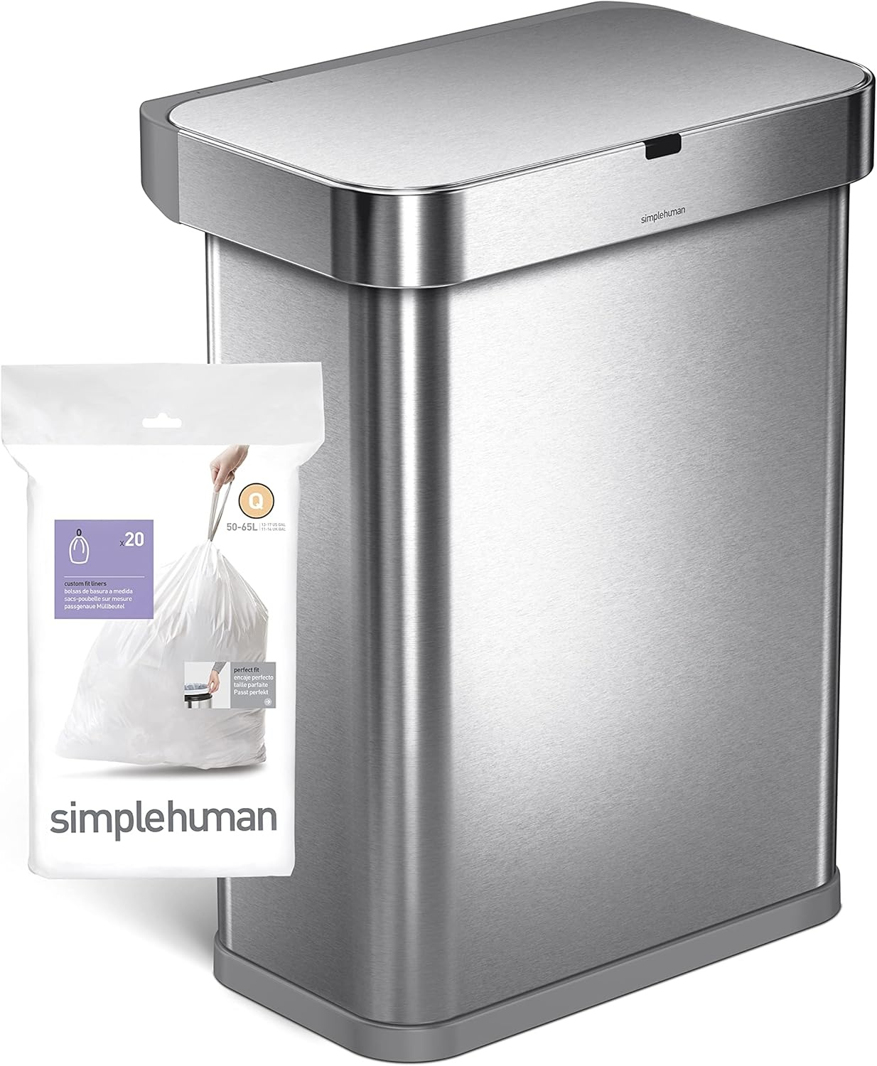 image:imagesimplehuman Code Q 100 Count Custom Fit Liners Drawstring Kitchen Trash Bags OnebyOne MessFree Dispense Extra Thick amp Double Seamed 50 PCR Plastic 5065 Liter 1317 Gallon White60 Count Pack of 1