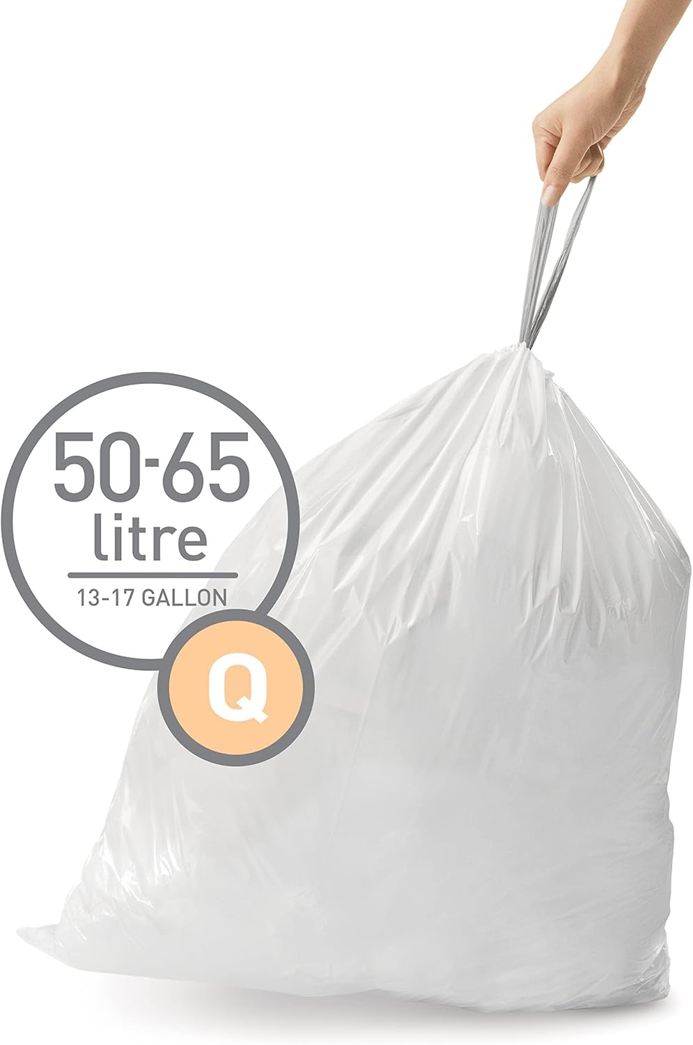 image:imagesimplehuman Code Q 100 Count Custom Fit Liners Drawstring Kitchen Trash Bags OnebyOne MessFree Dispense Extra Thick amp Double Seamed 50 PCR Plastic 5065 Liter 1317 Gallon White60 Count Pack of 1