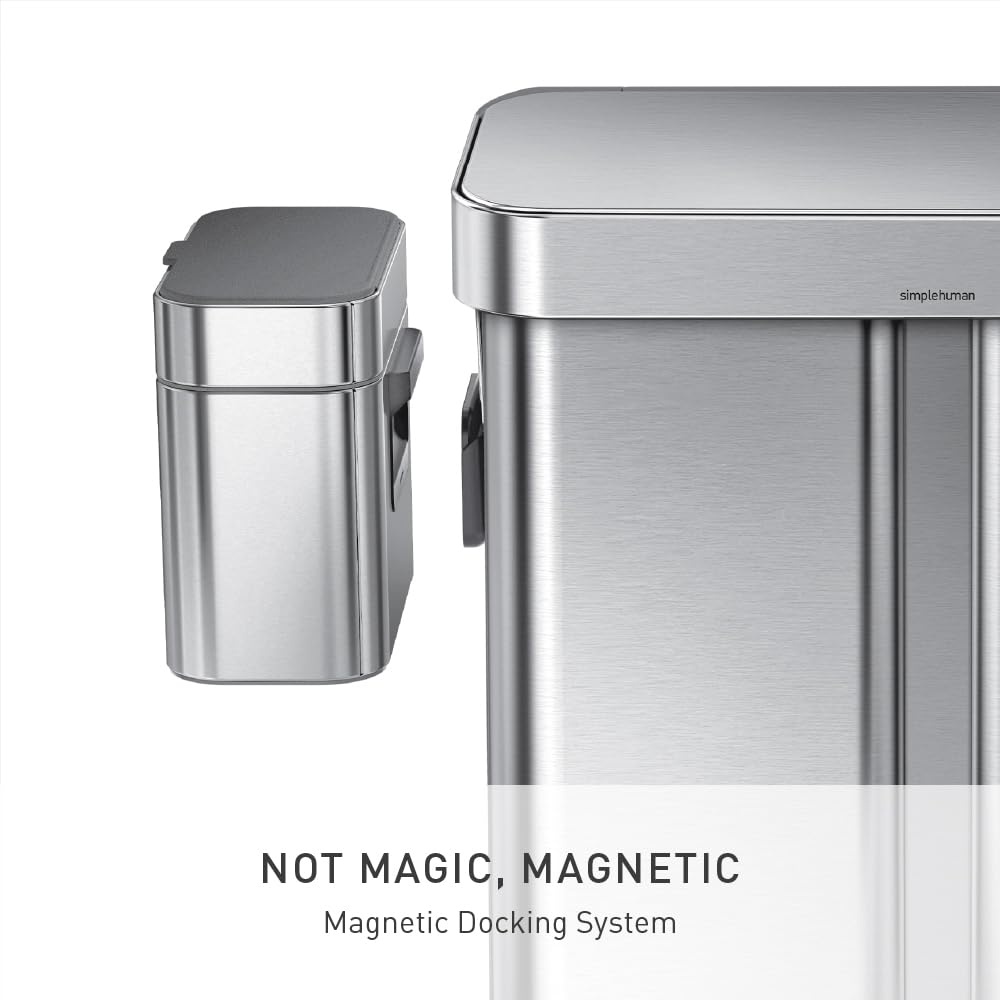 image:imagesimplehuman Compost Caddy 4L 11 Gallon Countertop Kitchen Compost Bin with Magnetic Dock for Trash Can SoftSeal Lid Removable Inner Bucket Matte Black SteelBrushed