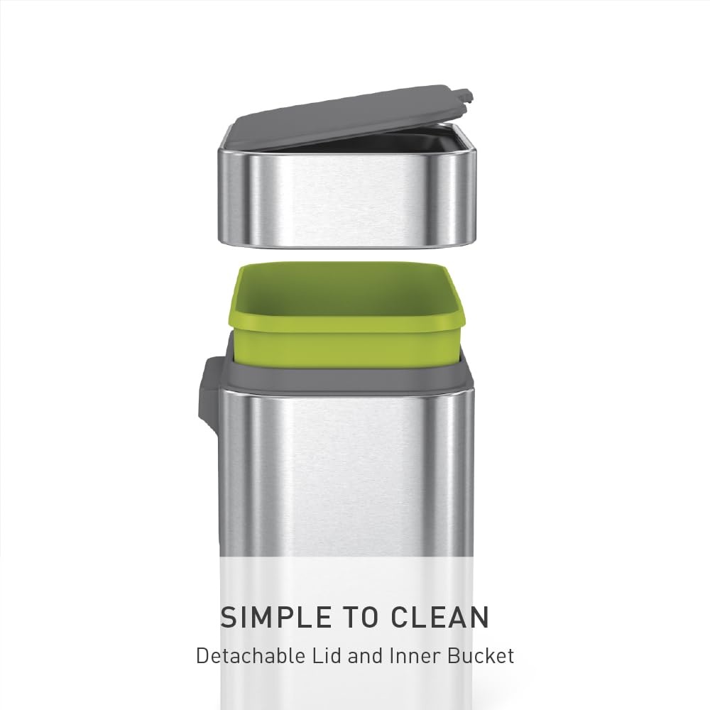 image:imagesimplehuman Compost Caddy 4L 11 Gallon Countertop Kitchen Compost Bin with Magnetic Dock for Trash Can SoftSeal Lid Removable Inner Bucket Matte Black SteelBrushed