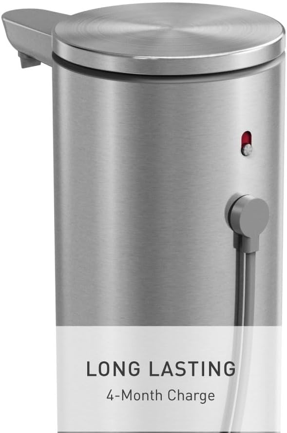 image:imagesimplehuman Liquid Sensor Pump 9 oz Automatic Soap Dispenser for Kitchen and Bathroom Touchless Motion Sensor Variable Dispense Rechargeable NoDrip Spout HighGrade Matte Black SteelBrushed