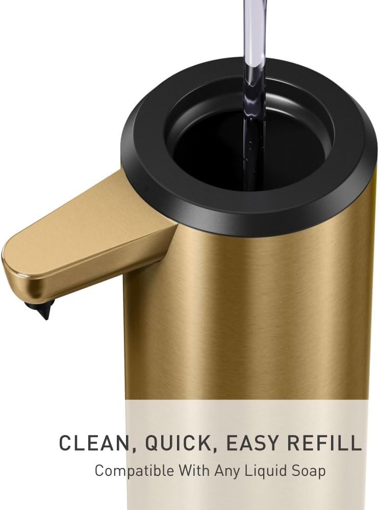 image:imagesimplehuman Liquid Sensor Pump 9 oz Automatic Soap Dispenser for Kitchen and Bathroom Touchless Motion Sensor Variable Dispense Rechargeable NoDrip Spout HighGrade Matte Black SteelBrass