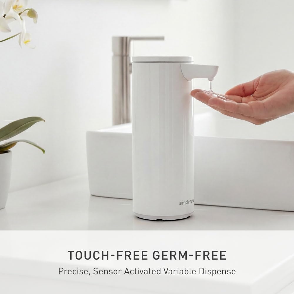 image:imagesimplehuman Liquid Sensor Pump 9 oz Automatic Soap Dispenser for Kitchen and Bathroom Touchless Motion Sensor Variable Dispense Rechargeable NoDrip Spout HighGrade Matte Black SteelWhite